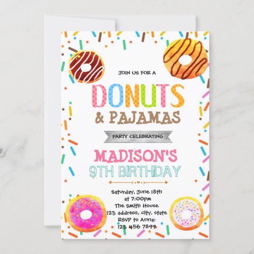 Donut pajamas party invitation