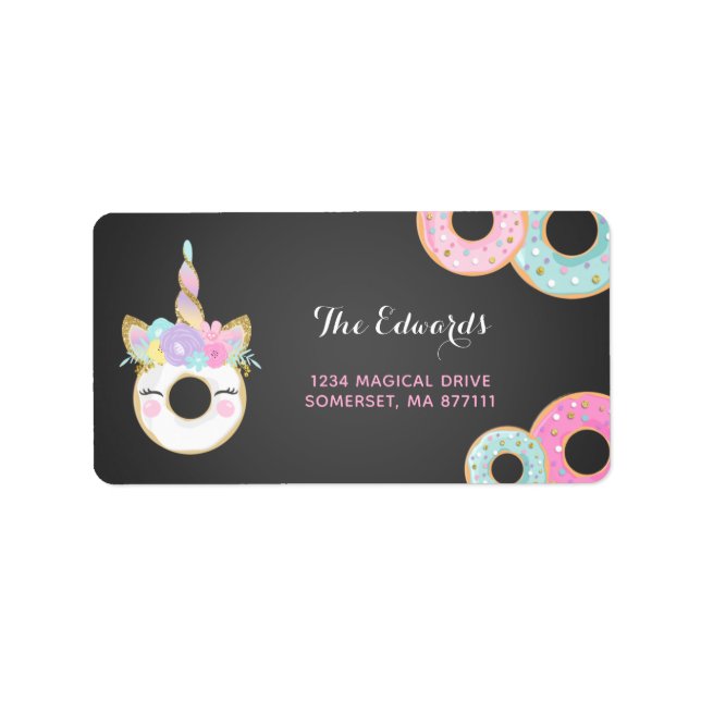 Donut Party Address Labels Donut & Unicorn (Front)