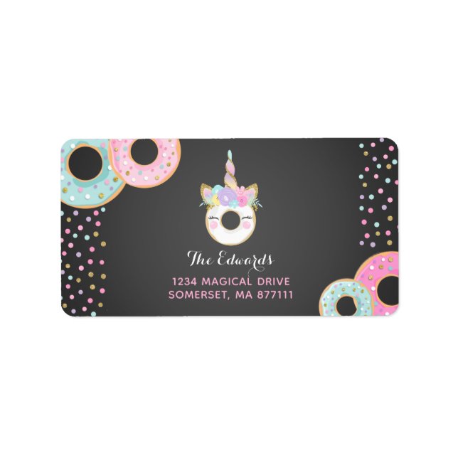 Donut Party Address Labels Donut & Unicorn (Front)