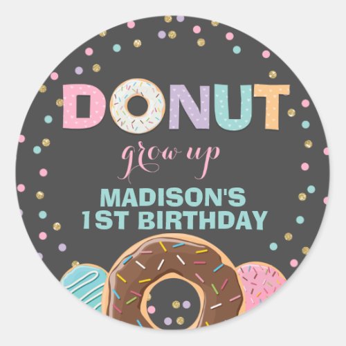 Donut Party Favour Tag Sticker Seal Donut Grow Up