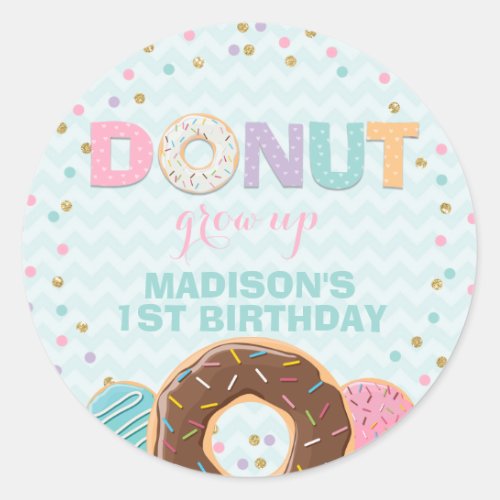 Donut Party Favour Tag Sticker Seal Donut Grow Up