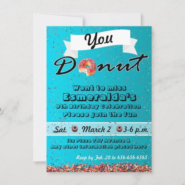 Donut Party Invitation, Donut Birthday Invitation (Front)