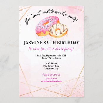 Donut Party Modern Watercolor Invitation by oddlotpaperie at Zazzle