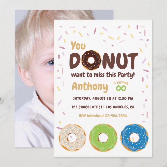 Donut Party Photo Invitation (Front/Back)
