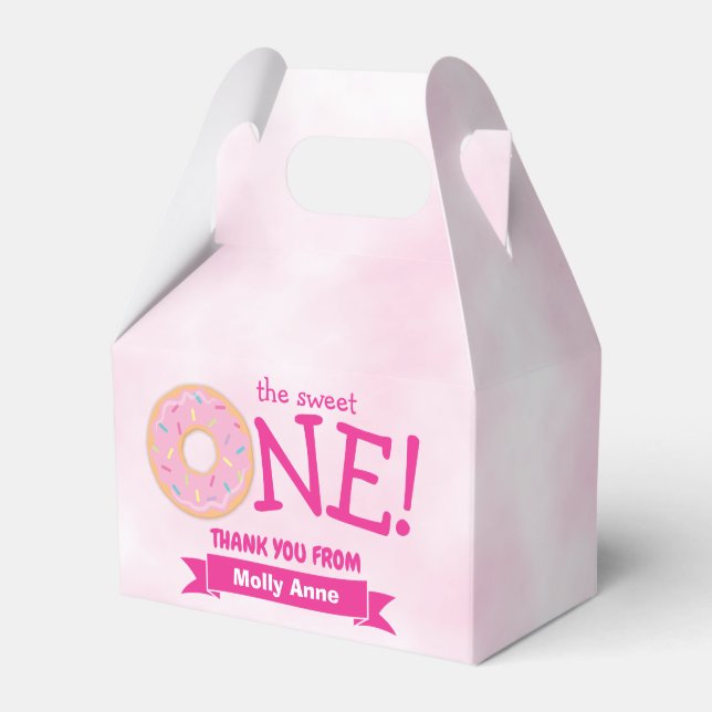 Donut Party Rainbow Sprinkles Girl First Birthday Favor Boxes (Front Side)