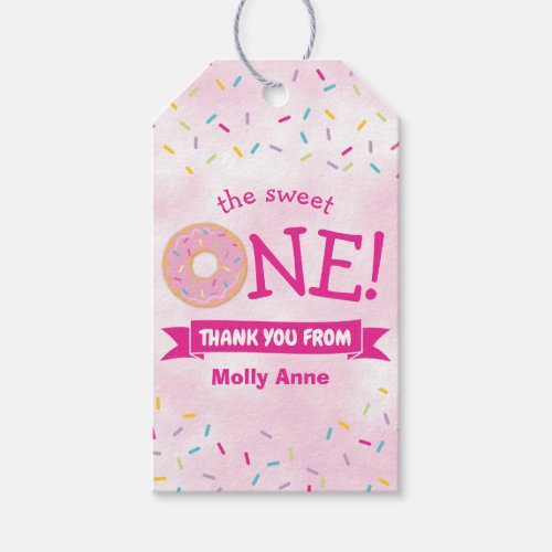 Donut Party Rainbow Sprinkles Girl First Birthday Gift Tags