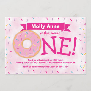 Donut Party Rainbow Sprinkles Girl First Birthday Invitation