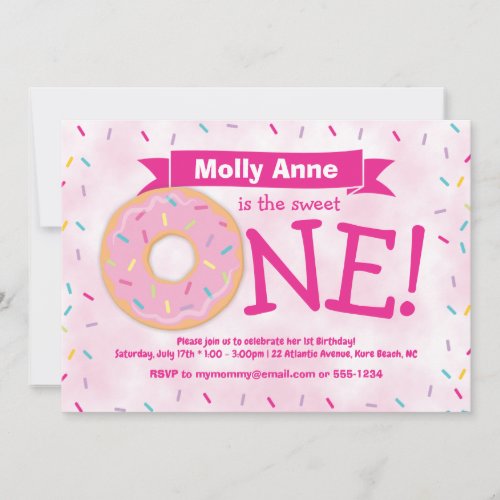 Donut Party Rainbow Sprinkles Girl First Birthday Invitation