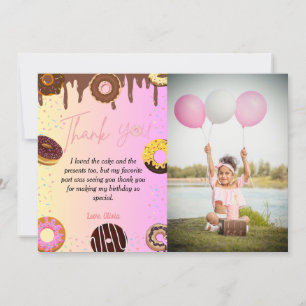 Donut party theme birthday thank you card