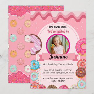 Donut Pattern 6th Birthday Party Invitation