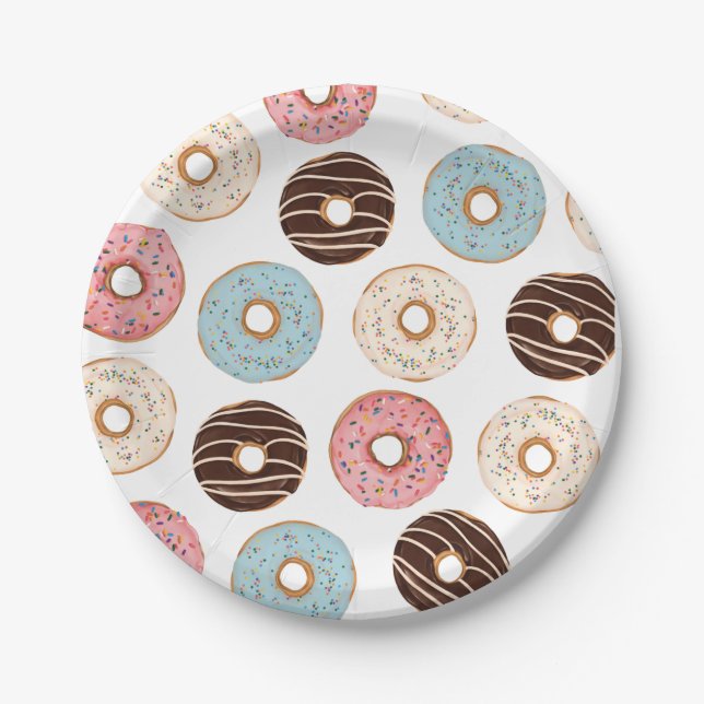 Donut Pattern Birthday Paper Plates (Front)