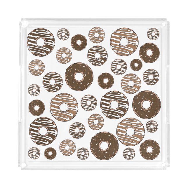Donut Pattern, Chocolate Donuts, Caramel Donuts Acrylic Tray (Front)