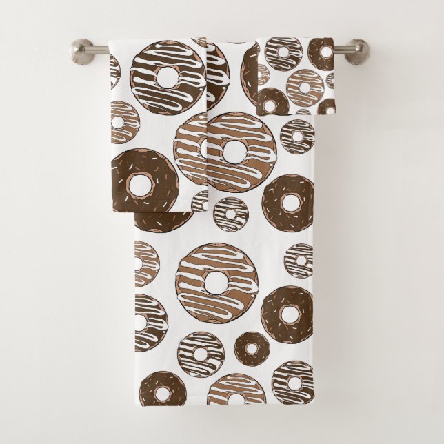Donut Pattern, Chocolate Donuts, Caramel Donuts Bath Towel Set (Insitu)