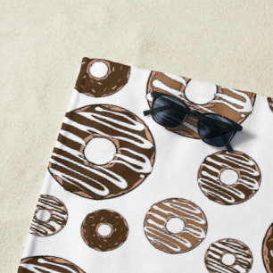 Donut Pattern, Chocolate Donuts, Caramel Donuts Beach Towel