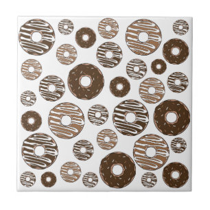 Donut Pattern, Chocolate Donuts, Caramel Donuts Ceramic Tile