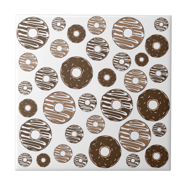 Donut Pattern, Chocolate Donuts, Caramel Donuts Ceramic Tile (Front)