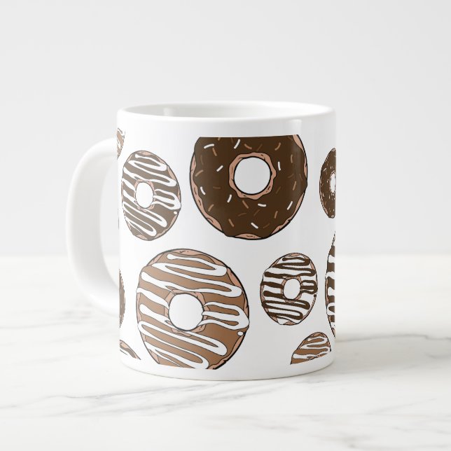 Donut Pattern, Chocolate Donuts, Caramel Donuts Giant Coffee Mug (Front Left)