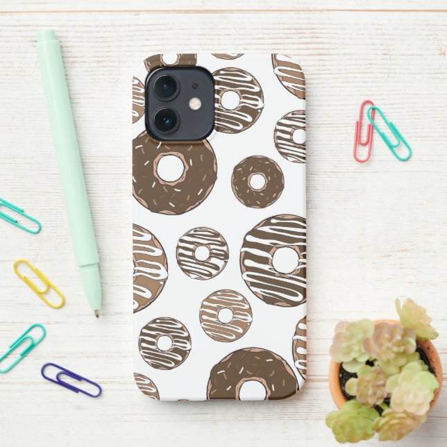 Donut Pattern, Chocolate Donuts, Caramel Donuts iPhone Case (On Desk)