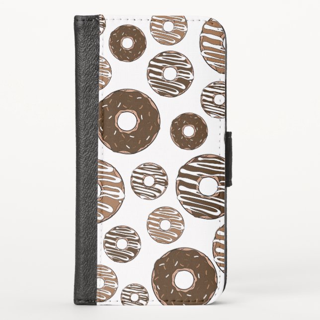 Donut Pattern, Chocolate Donuts, Caramel Donuts iPhone Wallet Case (Front)