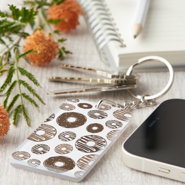 Donut Pattern, Chocolate Donuts, Caramel Donuts Keychain (Front Right)
