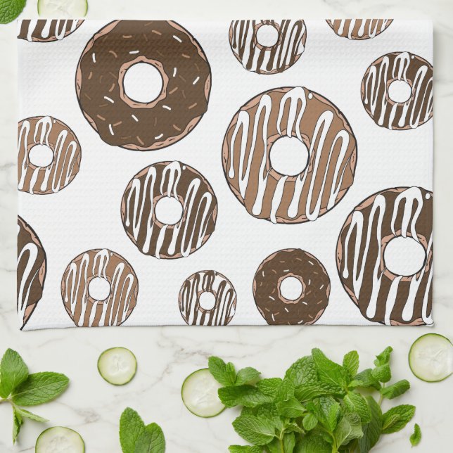 Donut Pattern, Chocolate Donuts, Caramel Donuts Kitchen Towel (Folded)