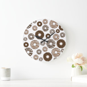 Donut Pattern, Chocolate Donuts, Caramel Donuts Large Clock