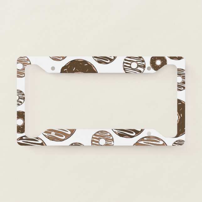 Donut Pattern, Chocolate Donuts, Caramel Donuts License Plate Frame (Front)