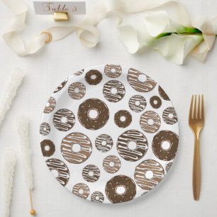 Donut Pattern, Chocolate Donuts, Caramel Donuts Paper Plates