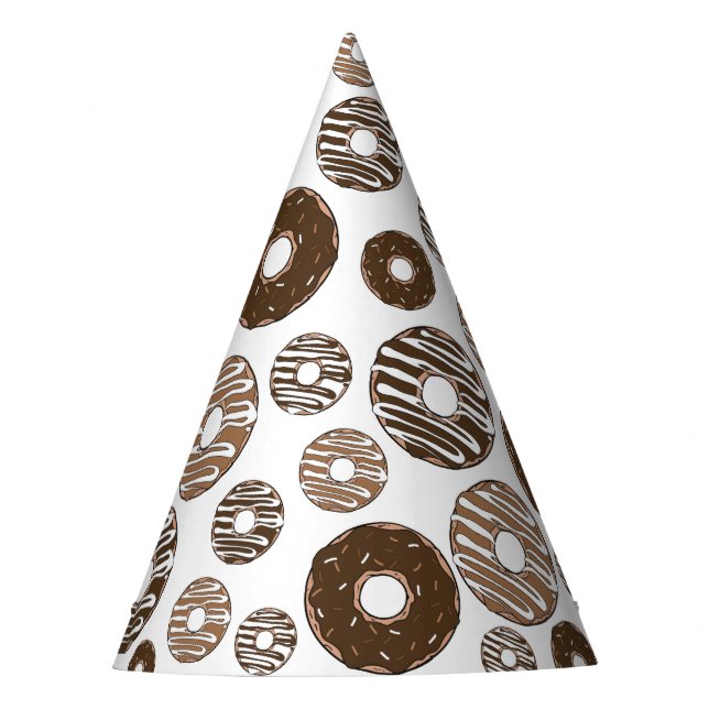 Donut Pattern, Chocolate Donuts, Caramel Donuts Party Hat (Front)