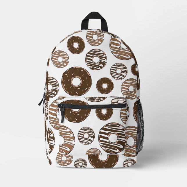 Donut Pattern, Chocolate Donuts, Caramel Donuts Printed Backpack (Front)