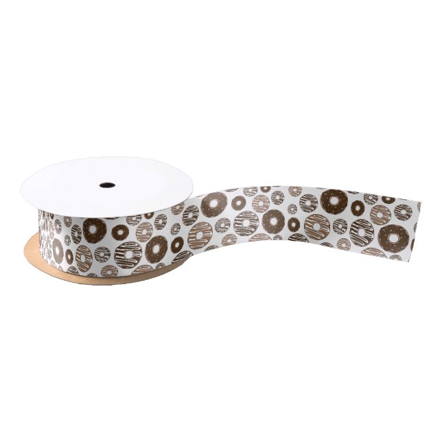 Donut Pattern, Chocolate Donuts, Caramel Donuts Satin Ribbon (Spool)