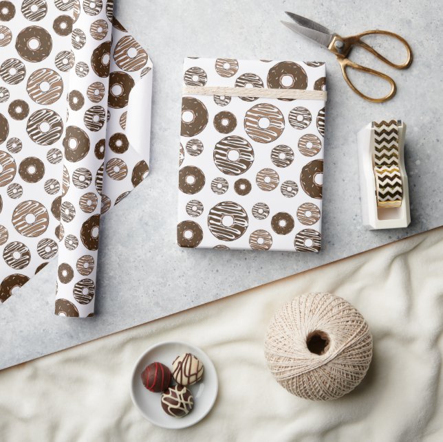 Donut Pattern, Chocolate Donuts, Caramel Donuts Wrapping Paper (Crafts)