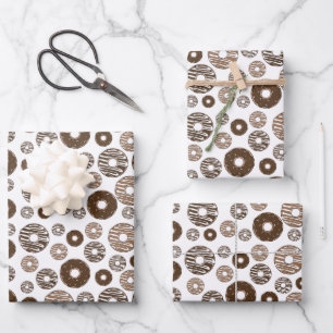 Donut Pattern, Chocolate Donuts, Caramel Donuts Wrapping Paper Sheets