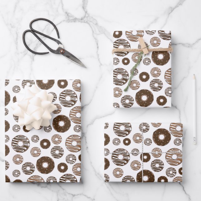 Donut Pattern, Chocolate Donuts, Caramel Donuts Wrapping Paper Sheets (Front)