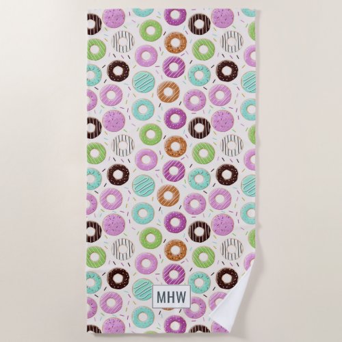 Donut Pattern custom monogram beach towel