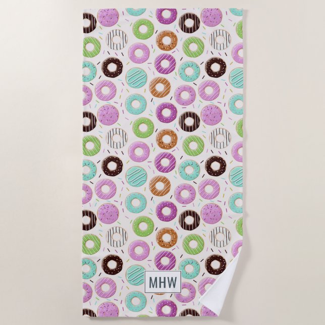 Donut Pattern custom monogram beach towel (Front)