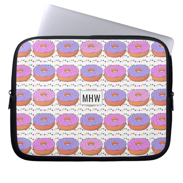 Donut Pattern custom monogram laptop sleeves (Front)