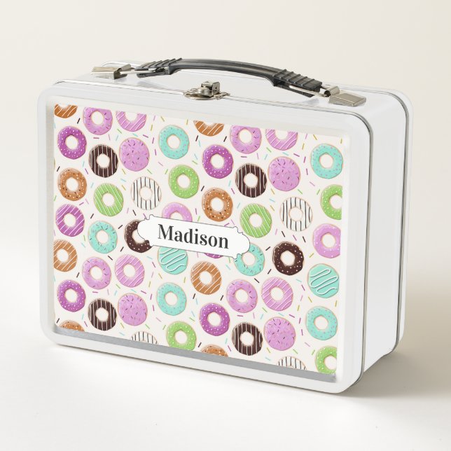 Donut Pattern custom name lunch boxes (Front)