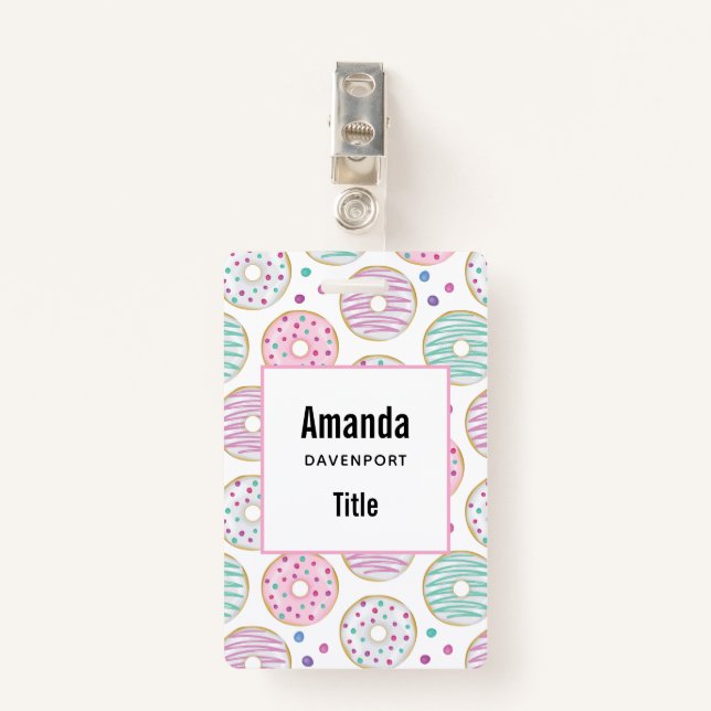 Donut Pattern Cute Colorful Badge (Front with Clip)