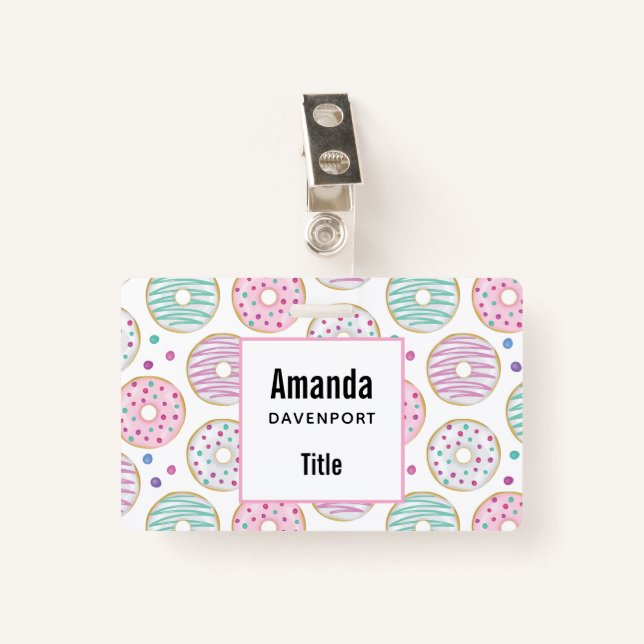 Donut Pattern Cute Colorful Badge (Front with Clip)