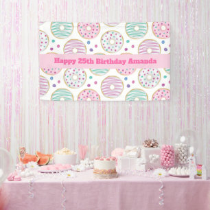 Donut Pattern Cute Colorful Birthday Banner