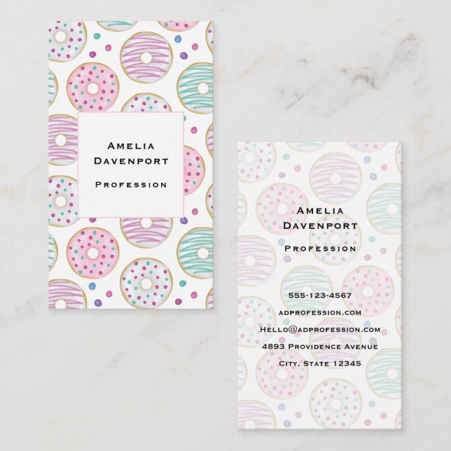 Donut Pattern Cute Colorful Business Card (Front/Back)