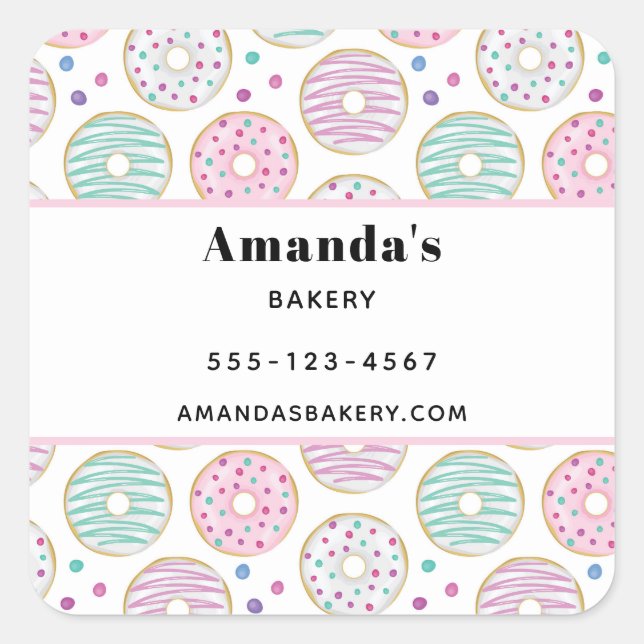Donut Pattern Cute Colorful Business Square Sticker (Front)