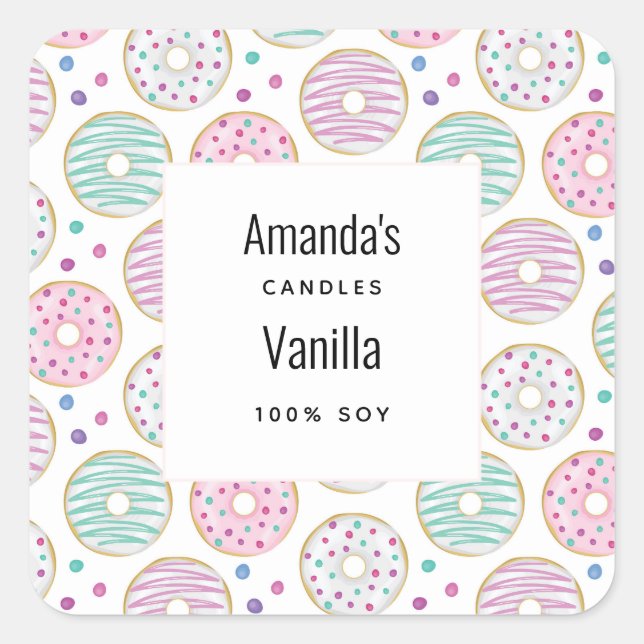 Donut Pattern Cute Colorful Candle Business Square Sticker (Front)
