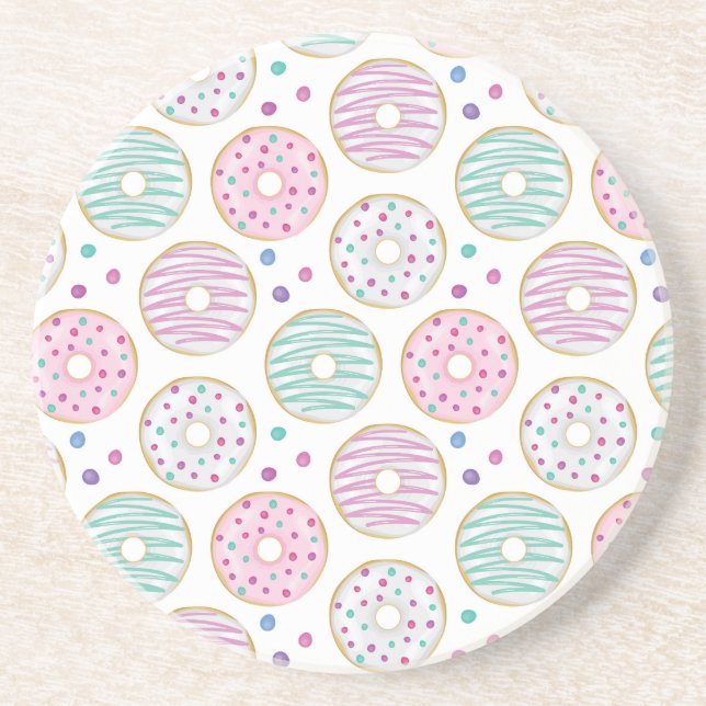 Donut Pattern Cute Colorful Coaster (Front)