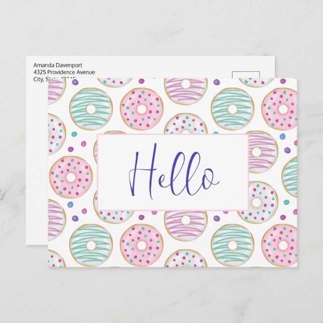 Donut Pattern Cute Colorful Postcard (Front/Back)