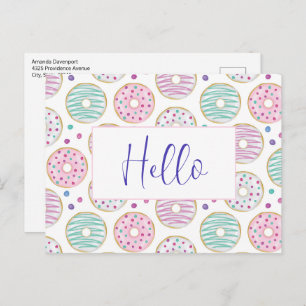 Donut Pattern Cute Colorful Postcard