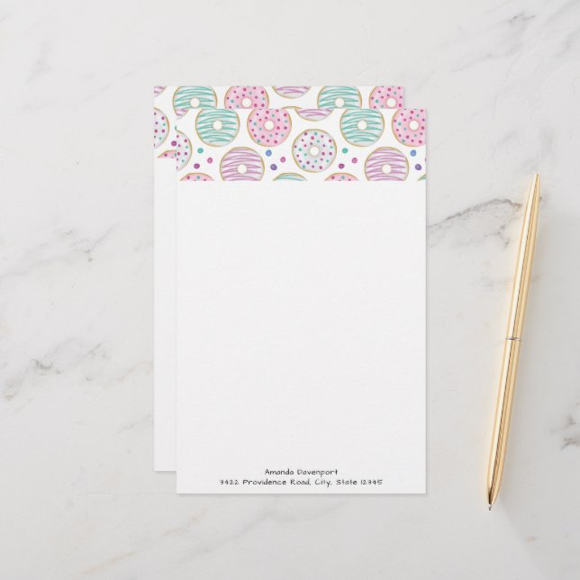 Donut Pattern Cute Colorful Stationery (Front/Back In Situ)