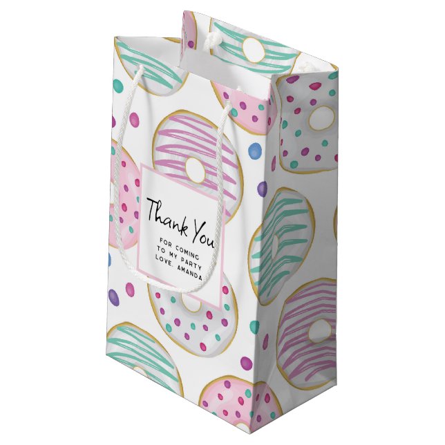 Donut Pattern Cute Colorful Thank You Small Gift Bag (Back Angled)