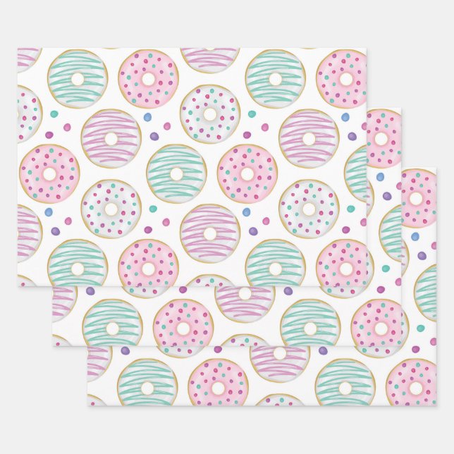 Donut Pattern Cute Colorful Wrapping Paper Sheets (Set)